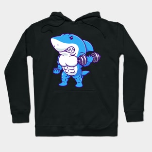 Cute Shark Lifting Dumbblle Cartoon Hoodie